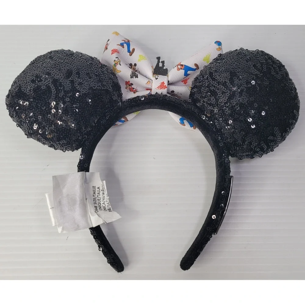 Disney Loungefly Mickey Mouse‎ & Friends Minnie Ears Bow Black Sequins Castle